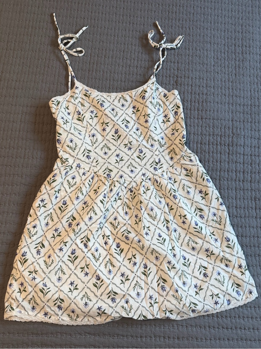 Mini Dress Florence By Mills Floral M Blue White Lattice Cotton Pockets Lace